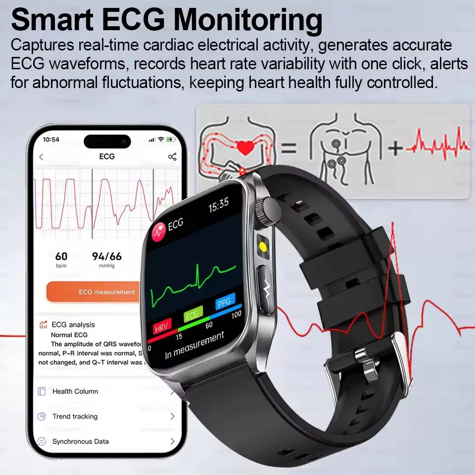 2026 Nuovo 650nm Terapia Laser Grassi nel sangue Acido urico Pressione sanguigna Smart Watch ECG + PPG Preciso Monitor di salute Smartwatch per gli uomini