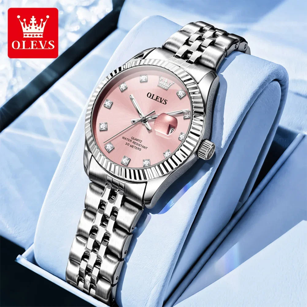 OLEVS Orologio da donna Nuovo orologio al quarzo 3705 Orologio da donna con data luminosa impermeabile in acciaio inossidabile Reloj