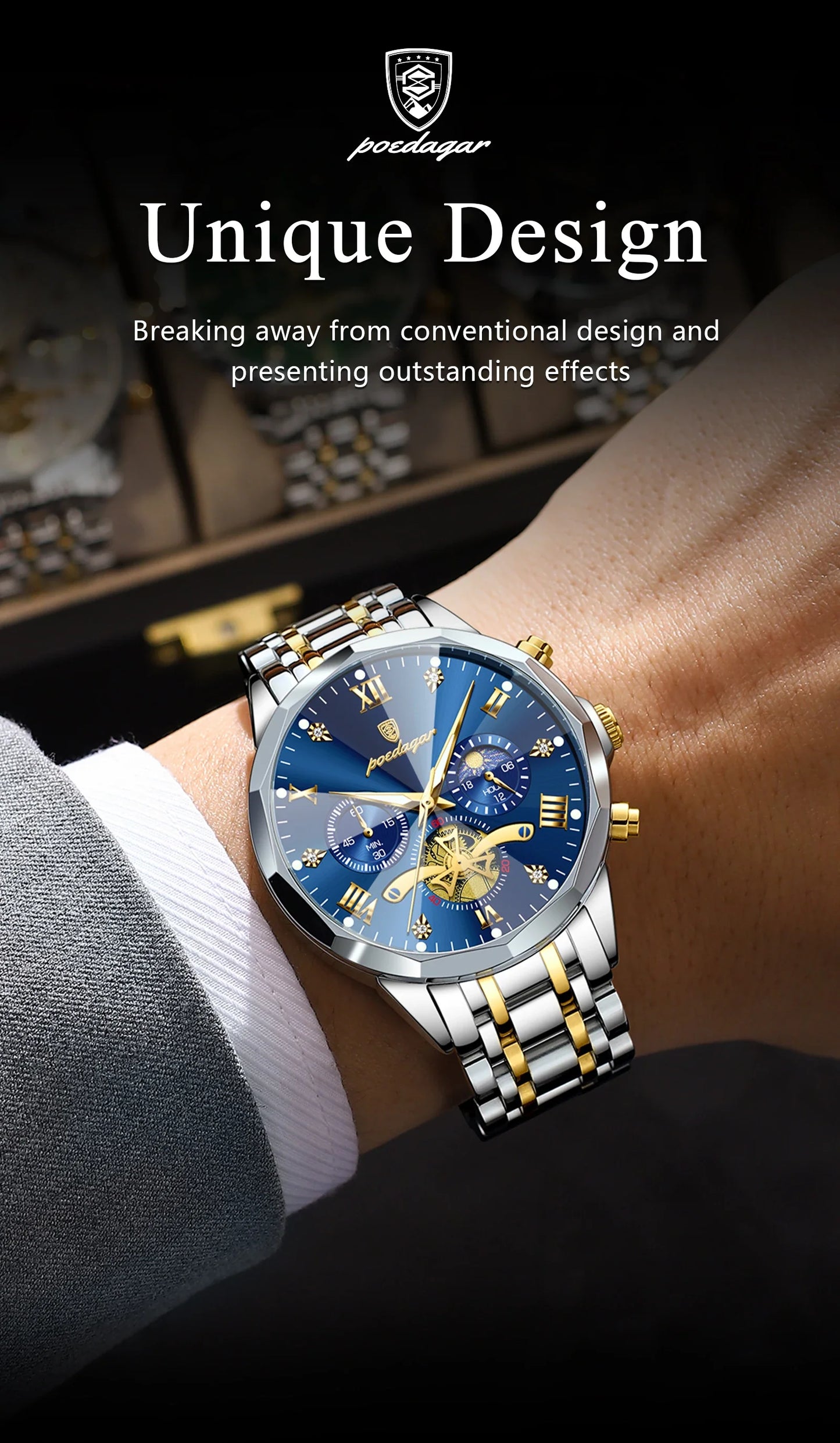 POEDAGAR Orologio da uomo di lusso Top originale impermeabile cronografo luminoso orologio da polso da uomo al quarzo in acciaio inossidabile orologi da uomo Reloj