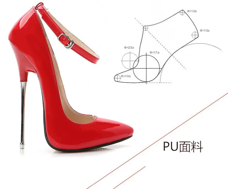 Sexy 16cm Extreme High Heels Pumps Shoes Woman Fashion Key Black Red Heeled Dance Party Wedding Office Shoes Ladies Large Size