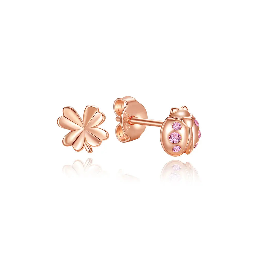 Orecchini Originali in Argento Sterling 925, Modello 2026, a Perno e a Cerchio con Cristalli, per Donna, in Oro Rosa, con Corona, Cuore, Infinito, Ape, Gioielli