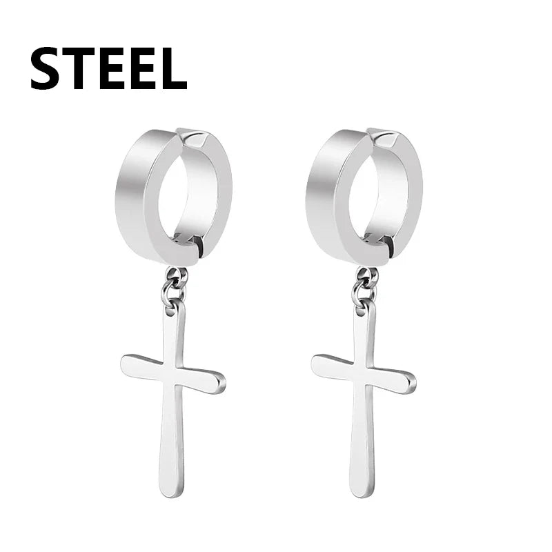 1/16 paia di orecchini a bottone magnetici da uomo in acciaio inossidabile con croce Non penetrante orecchini a cerchio Unisex CZ Magnet Clip on Earring