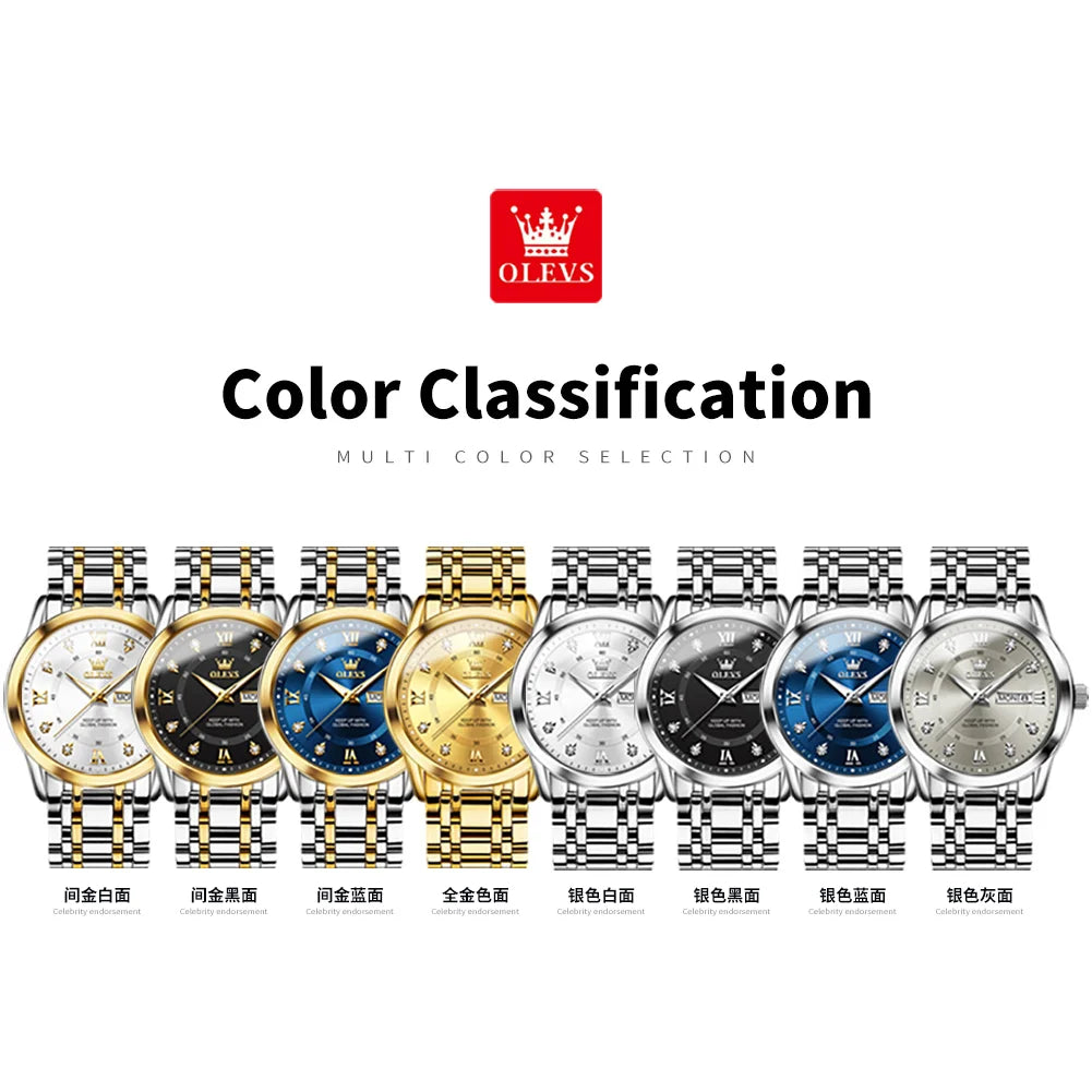 OLEVS 5513 Orologio da uomo Orologio luminoso impermeabile al quarzo originale di marca di moda per uomo Scatola per orologio con doppio calendario in acciaio inossidabile