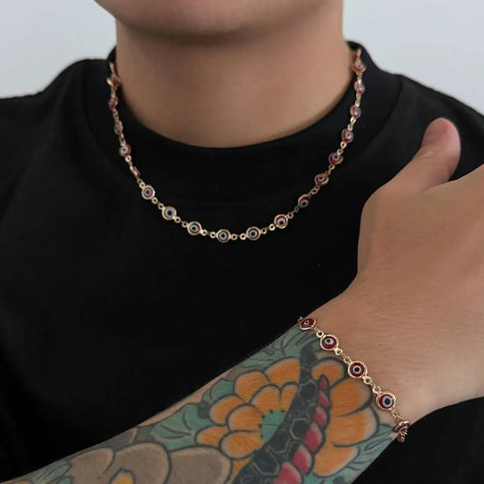IngeSight.Z Vintage Acrilico Occhi Catena Collana regolabile Bracciali Set Uomo Punk Color oro Clavicola Girocollo Gioielli di Halloween