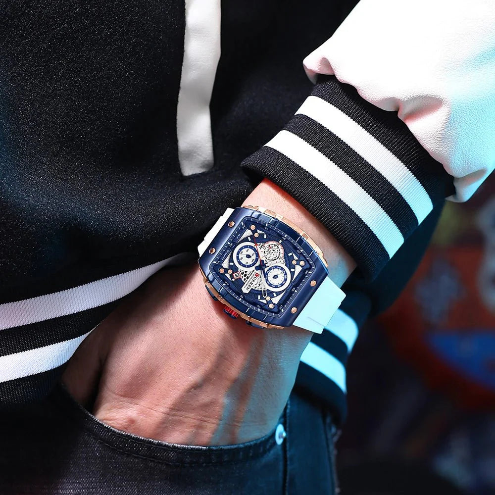 CURREN Orologio da uomo alla moda, marchio unico, design quadrato, lusso, nastro sportivo al quarzo, orologi da uomo impermeabili