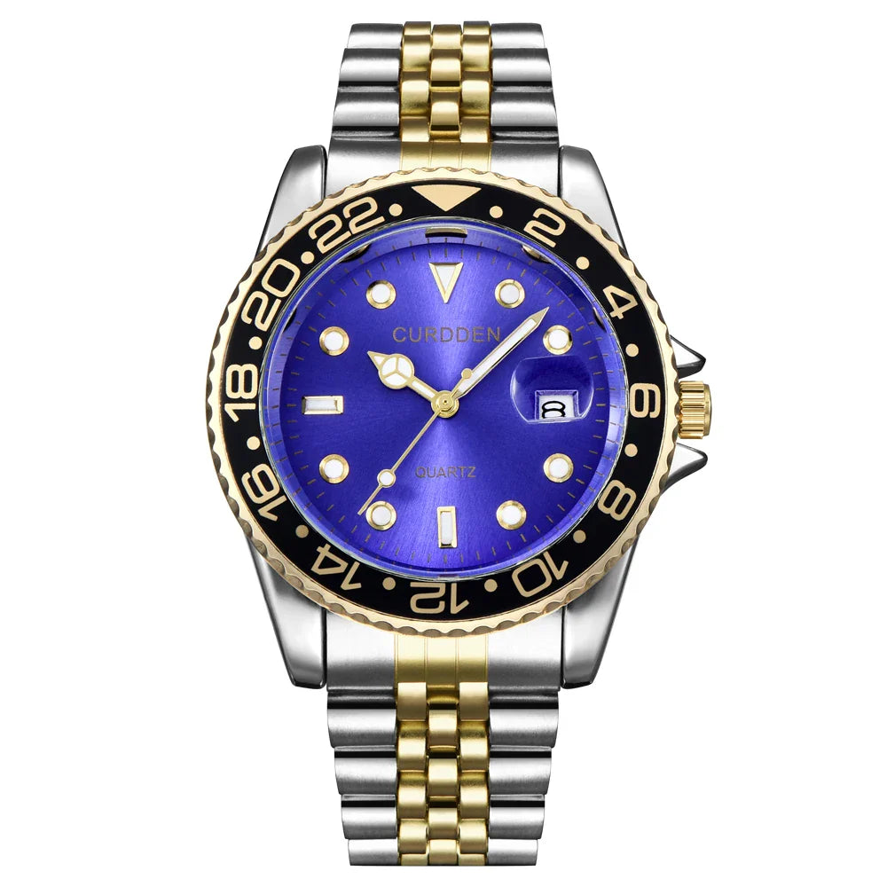 Orologi di marca CURDDEN dal design originale per uomo Orologio al quarzo con data dorata in acciaio inossidabile pieno di moda Erkek Kol Satleri Relogio
