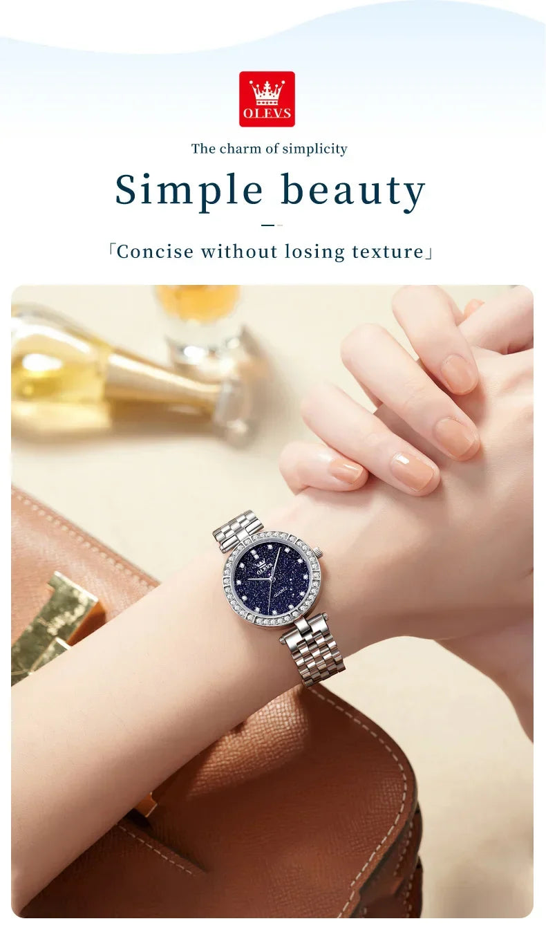 OLEVS 3641 Elegante orologio al quarzo da donna impermeabile Quadrante stellato luminoso in acciaio inossidabile con confezione regalo - Accessorio alla moda da donna