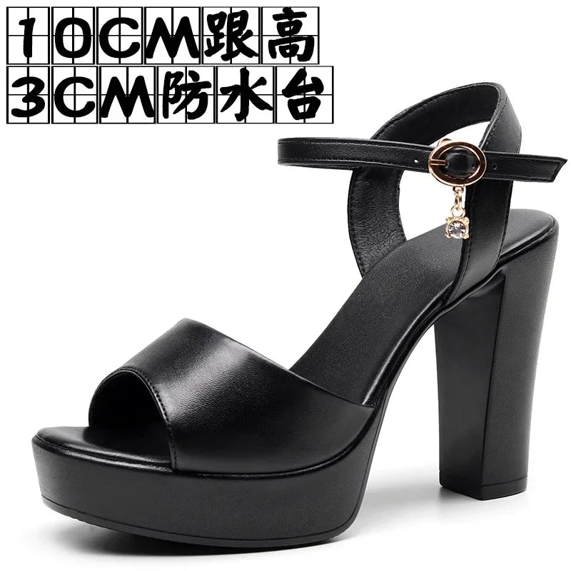 Size 32-43 2024 Genuine Leather Fashion Fish Mouth Women'S High Heel Summer Shoes Dress Sandals Female Woman Sandals Platform