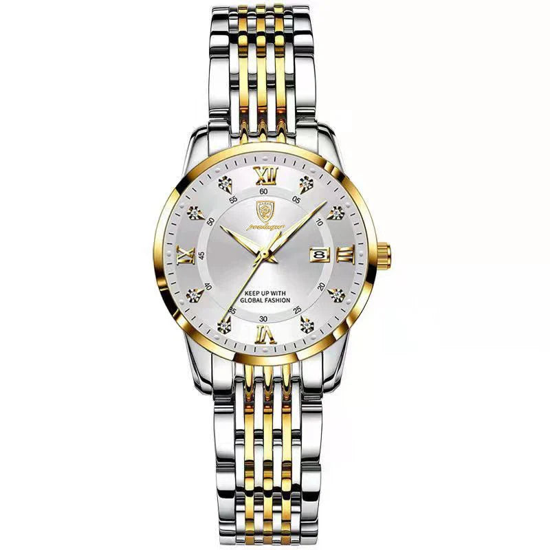 POEDAGAR Orologio da donna di lusso Orologio da donna impermeabile in acciaio inossidabile con data luminosa Orologi al quarzo da donna semplici e casual alla moda