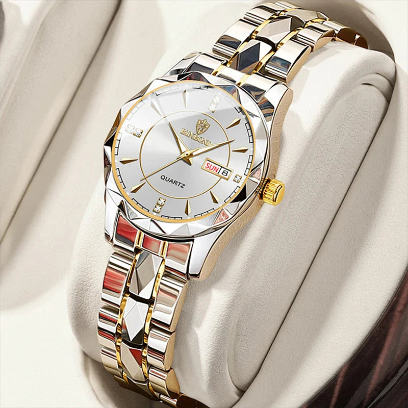 BINBONG Orologi da donna Orologio al quarzo da donna di moda di lusso Orologio da polso in acciaio inossidabile con data luminosa impermeabile Regalo per gli amanti della fidanzata