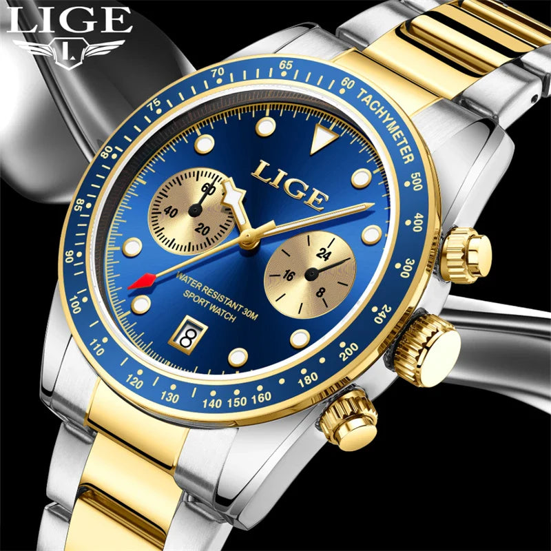 LIGE Nuovi orologi da uomo Orologi da polso al quarzo da uomo di lusso delle migliori marche Cronografo sportivo impermeabile e luminoso Relogio Masculino+BOX