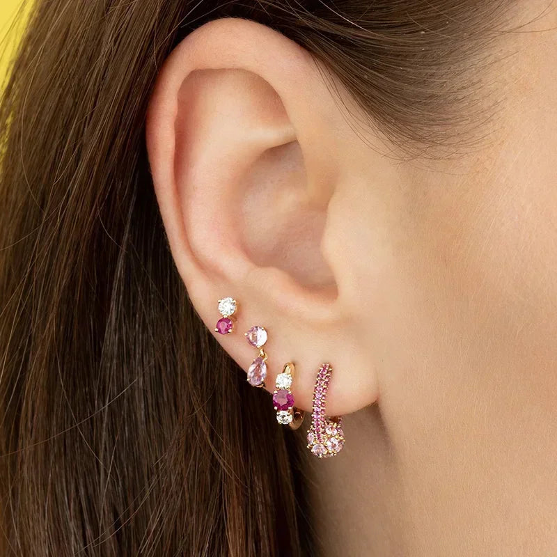 Lussuosa geometria 925 orecchio in argento sterling Ago rosa serie zircone orecchini a cerchio pendenti dolce moda regali di gioielli da sposa