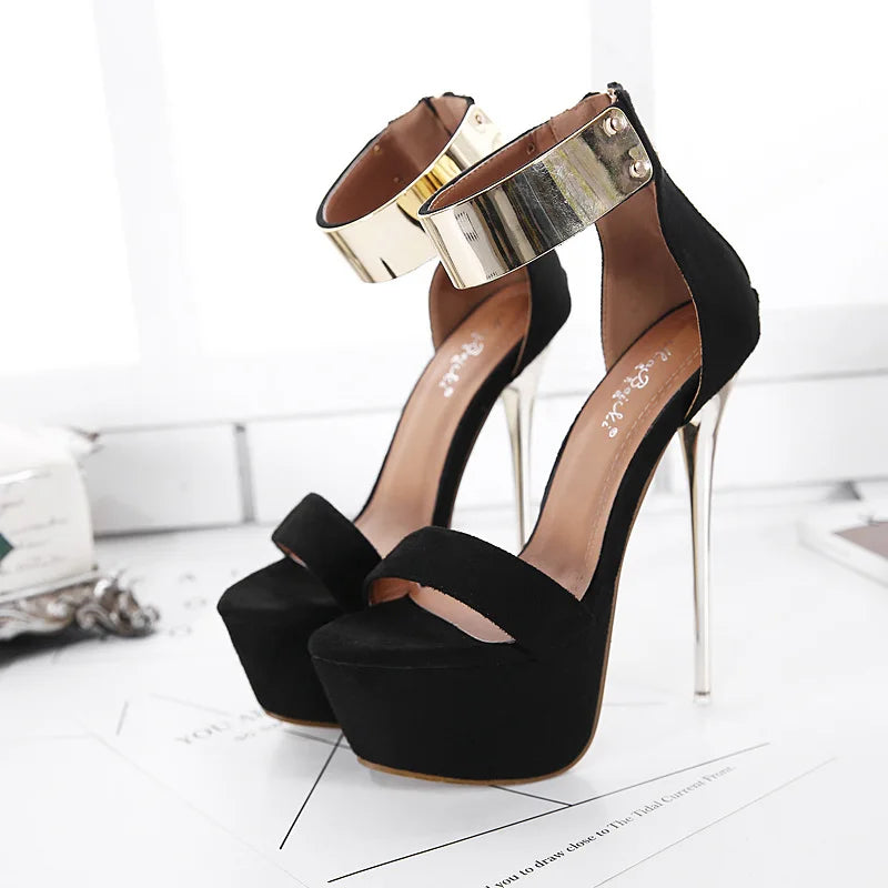 2026 Fashion Designer Metal Ankle Strap Women 16CM Heels Platform Sandals Shoes Female High Heels Sexy Party Dance Ladies Shoes