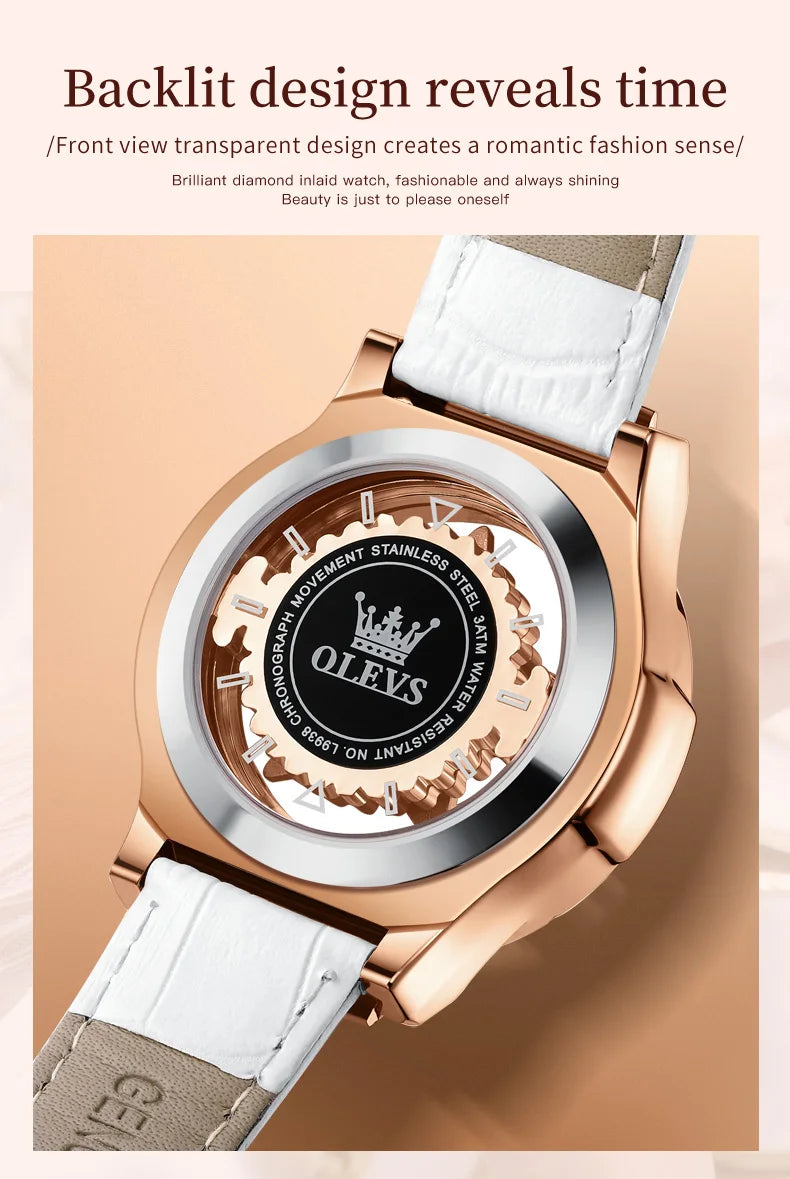 OLEVS 9996 Orologio Elegante di Lusso da Donna, Orologio al Quarzo Scheletrato, Impermeabile, con Quadrante Luminoso e Diamanti, Regalo Originale