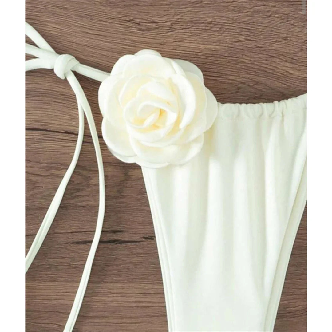 Costume da Bagno Sexy con Fiori e Fascia, Bikini a Perizoma 2025, Costumi da Bagno Donna con Lacci, Set Bikini Brasiliano, Biquini Mujer