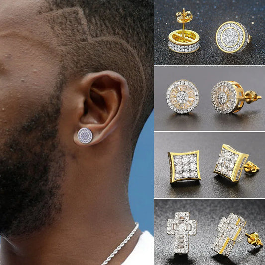 Rock Hip Hop ghiacciato orecchino a perno per uomo uomo Set completo zircone oro Piercing accessori per l'orecchio Punk Hippie Trend gioielli Dropship