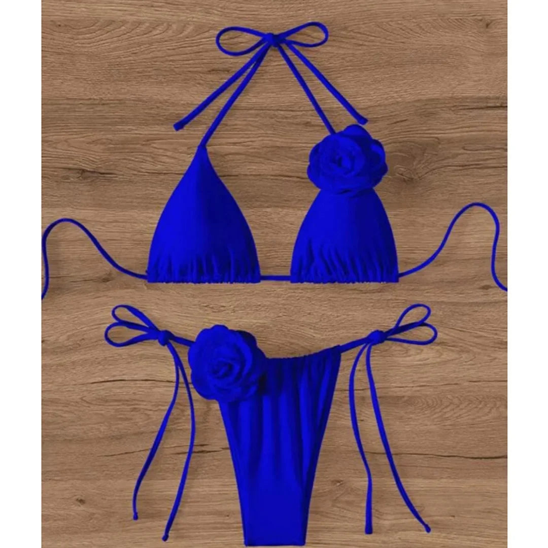 Costume da Bagno Sexy con Fiori e Fascia, Bikini a Perizoma 2025, Costumi da Bagno Donna con Lacci, Set Bikini Brasiliano, Biquini Mujer