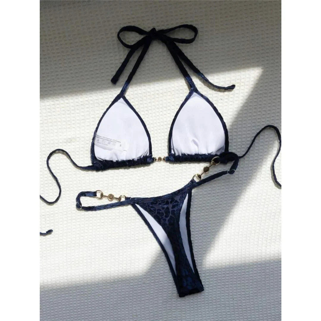 S-XL Leopard Halter Mini Micro Perizoma Bikini Donna Costumi da bagno Costume da bagno femminile Bikini a due pezzi Bagnante Costume da bagno Swim V5207
