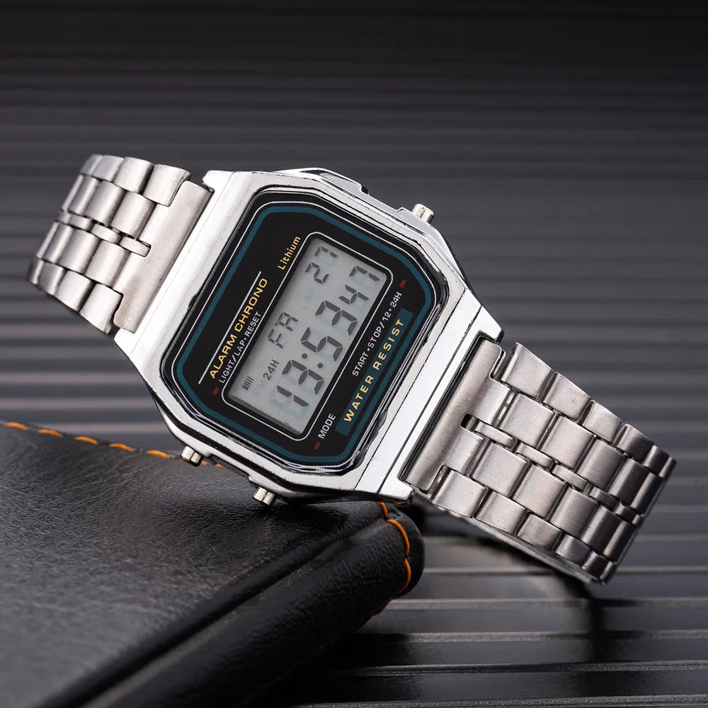 Elegante orologio digitale da donna Orologio da polso elettronico da donna d'affari in acciaio inossidabile oro argento Orologio da uomo Zegarek Damski