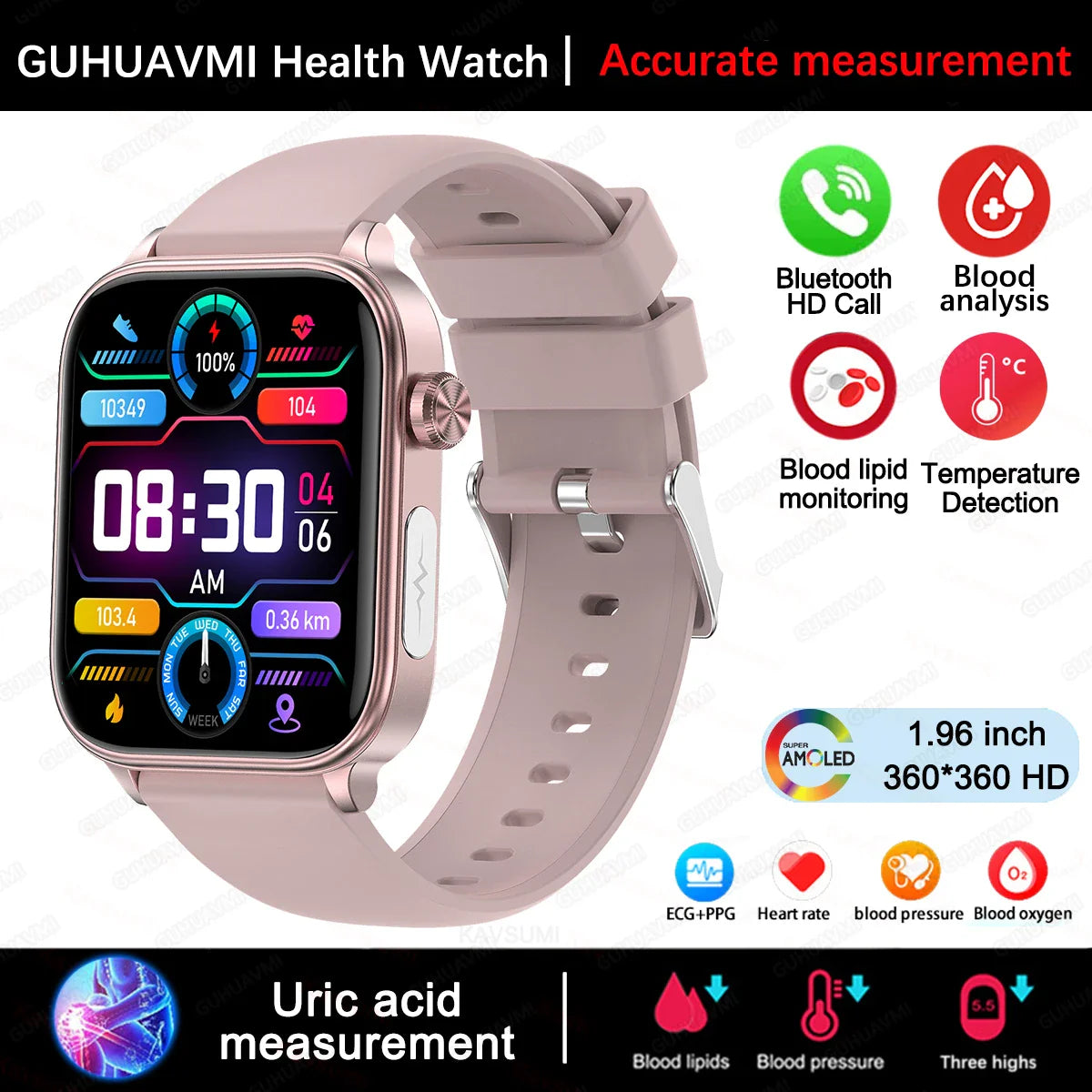 Nuovo 2025 Smartwatch per XIAOM1 con ECG+PPG, Monitoraggio Grasso Sanguigno e Acido Urico, Frequenza Cardiaca, Pressione Sanguigna, Chiamate Bluetooth per Uomini e Donne