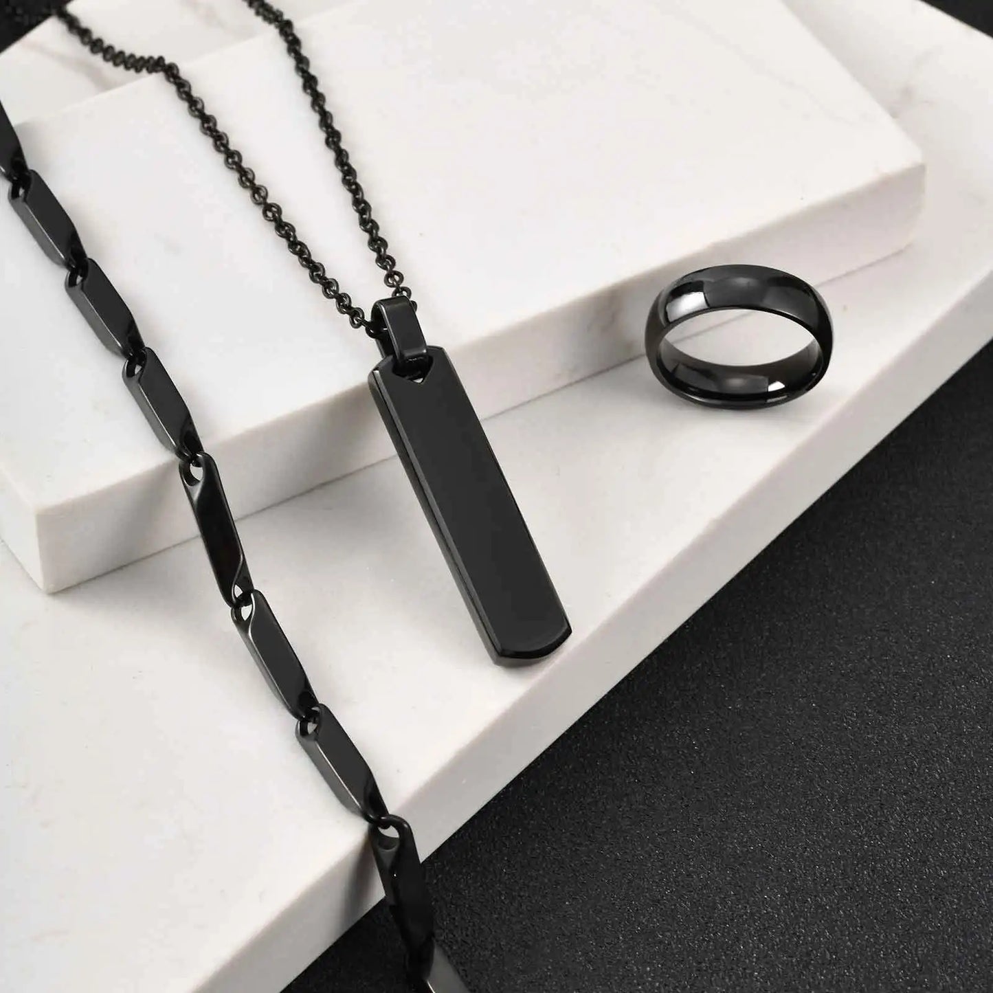 Set di 3 Collane con Barra Verticale per Uomo, Collana con Ciondolo in Acciaio Inossidabile Stile Hip Hop, Set di Gioielli alla Moda Regalo per Lui