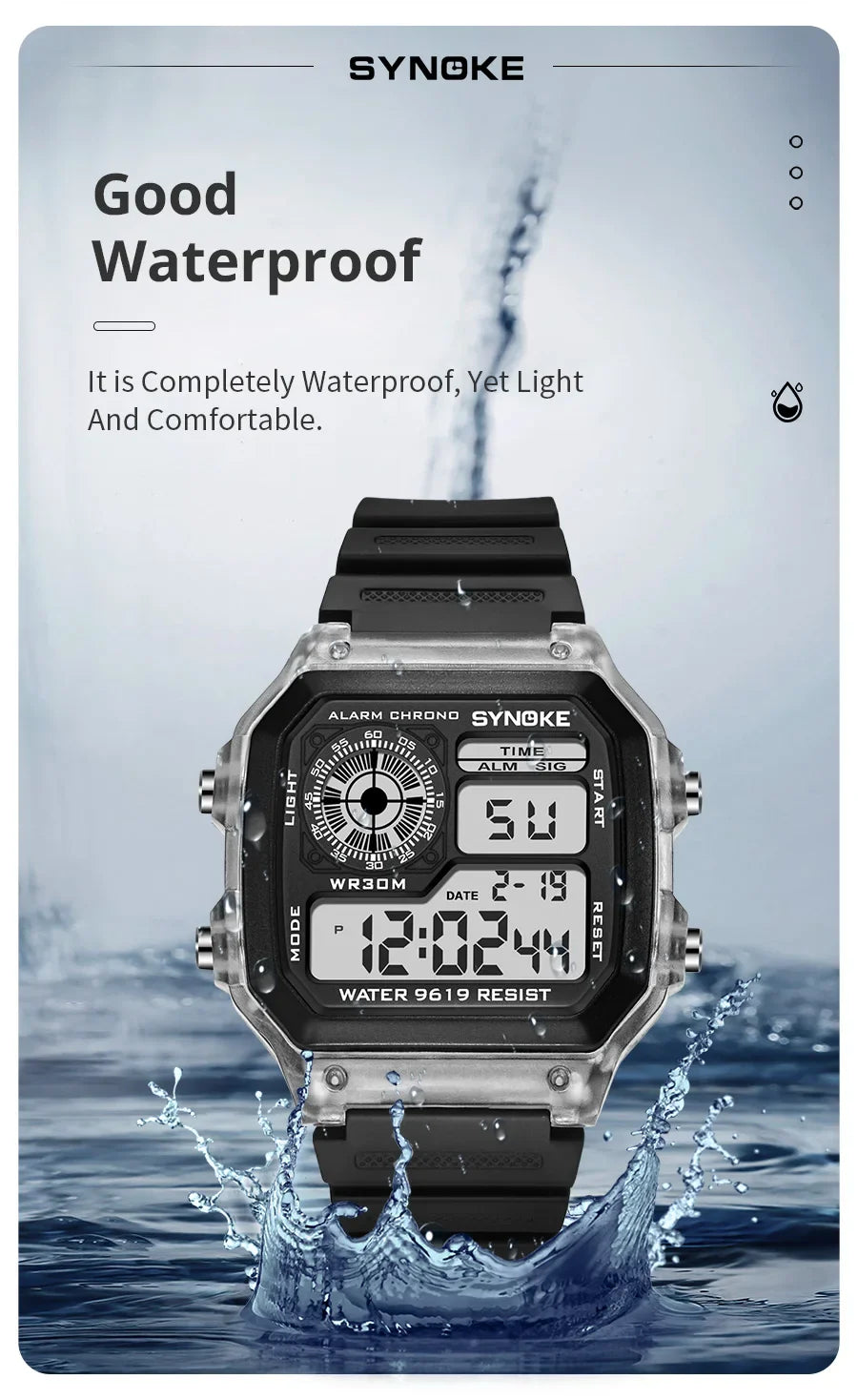 SYNOKE Digital Watches uomo sport luminoso multifunzione impermeabile orologio da polso da donna all'aperto e in esecuzione studente sette luci