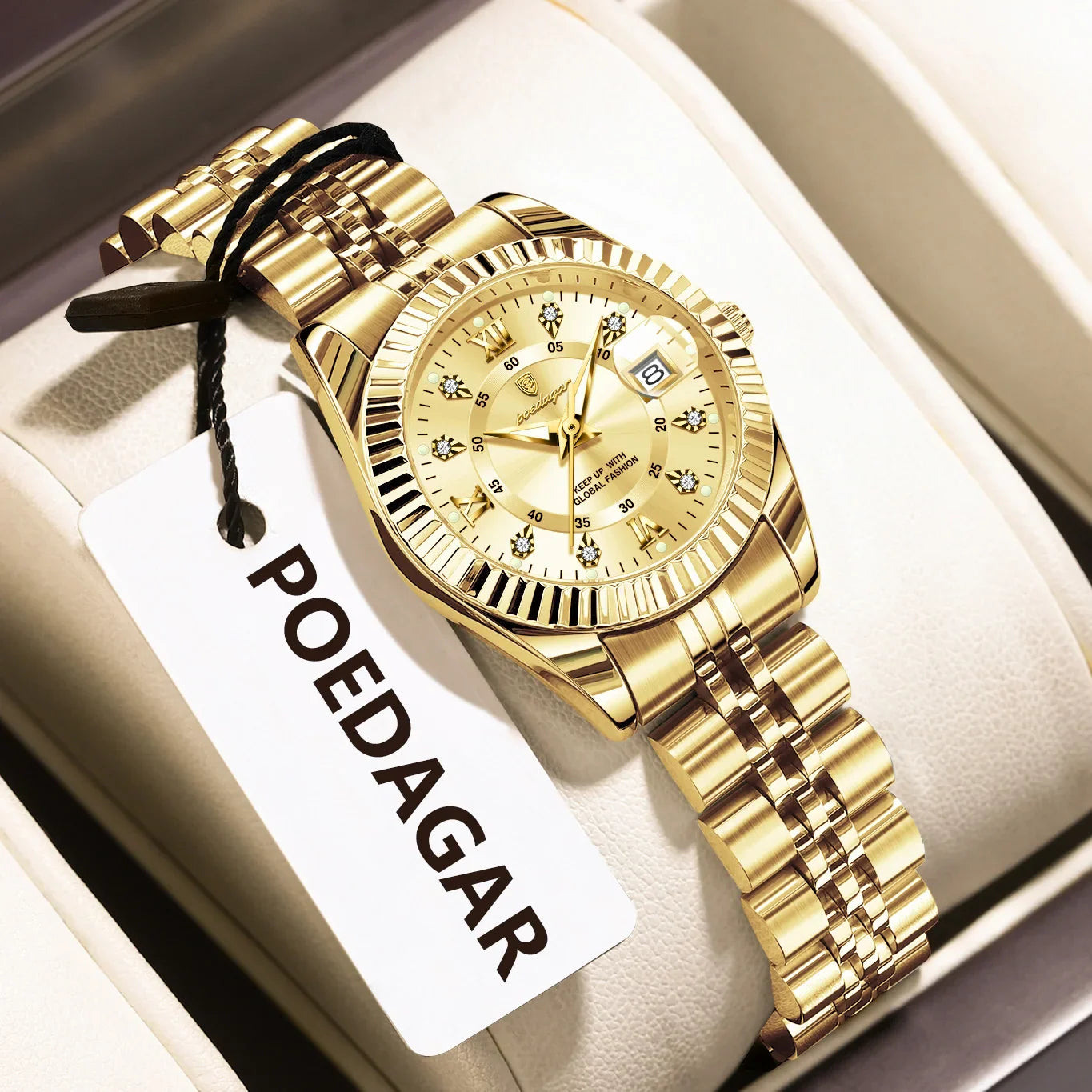 POEDAGAR Orologio da polso da donna alla moda Impermeabile Data luminosa Orologi da donna eleganti Orologio al quarzo in acciaio inossidabile per donna Reloj