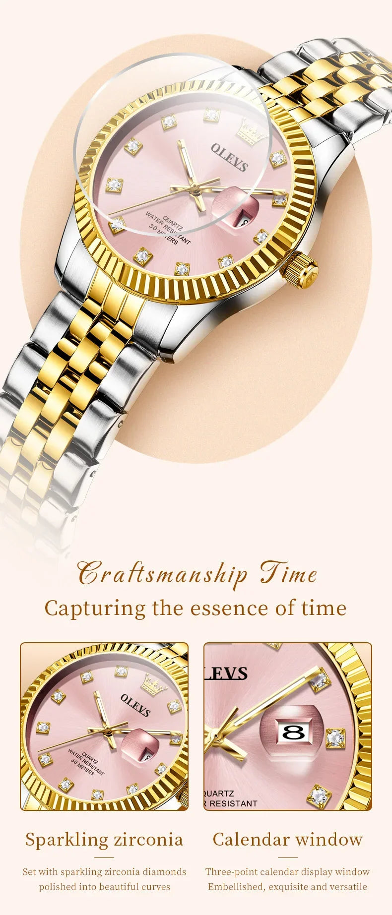 OLEVS Orologio da donna Nuovo orologio al quarzo 3705 Orologio da donna con data luminosa impermeabile in acciaio inossidabile Reloj