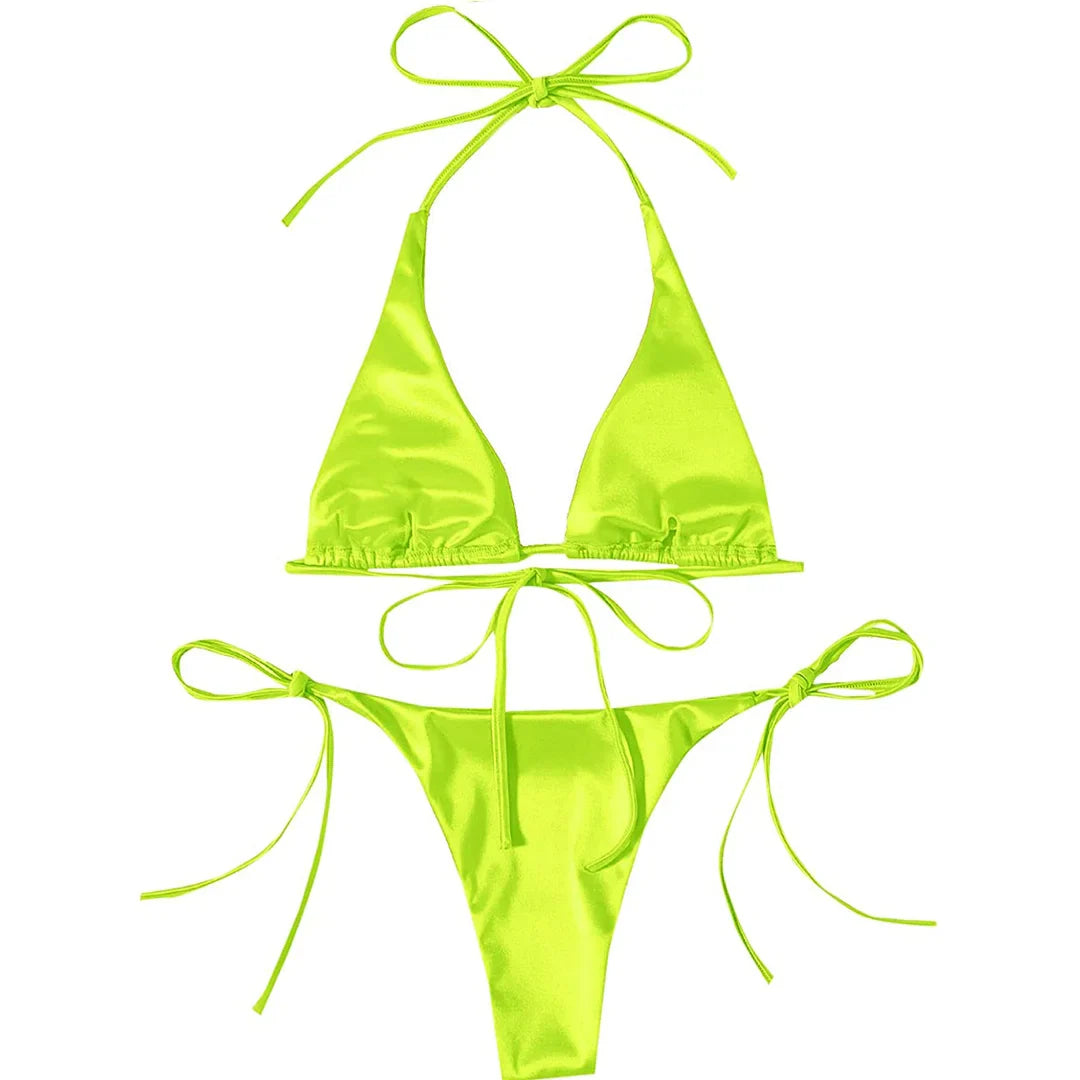 Sexy 13 colori Halter Satin Bikini brasiliano Donna Costumi da bagno Costume da bagno femminile Bikini a due pezzi Bagnante Costume da bagno Swim V4966