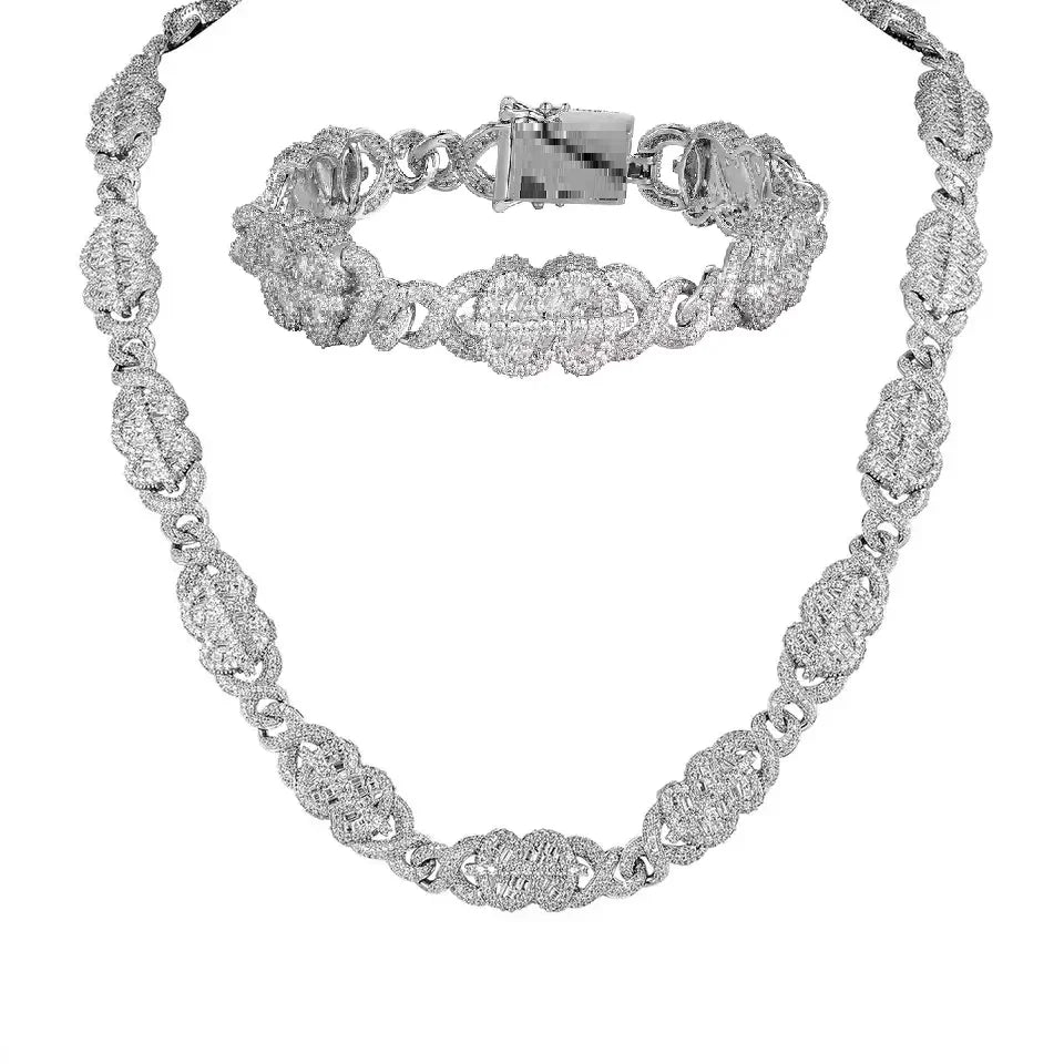 Set Gioielli Hip Hop da Uomo/Ragazzo Iced Out Bling 2026 Nuovo Design: Collana e Bracciale con Catena Cuban Link a Moneta Infinita/Dollaro