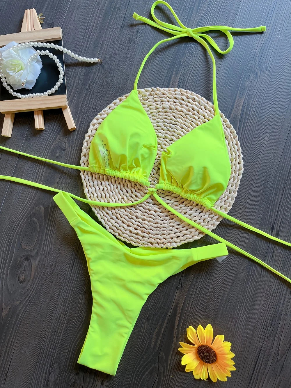 Set Bikini Triangolo Sexy Micro Perizoma Donna, Costume da Bagno Stampa Bandage, Abbigliamento da Spiaggia