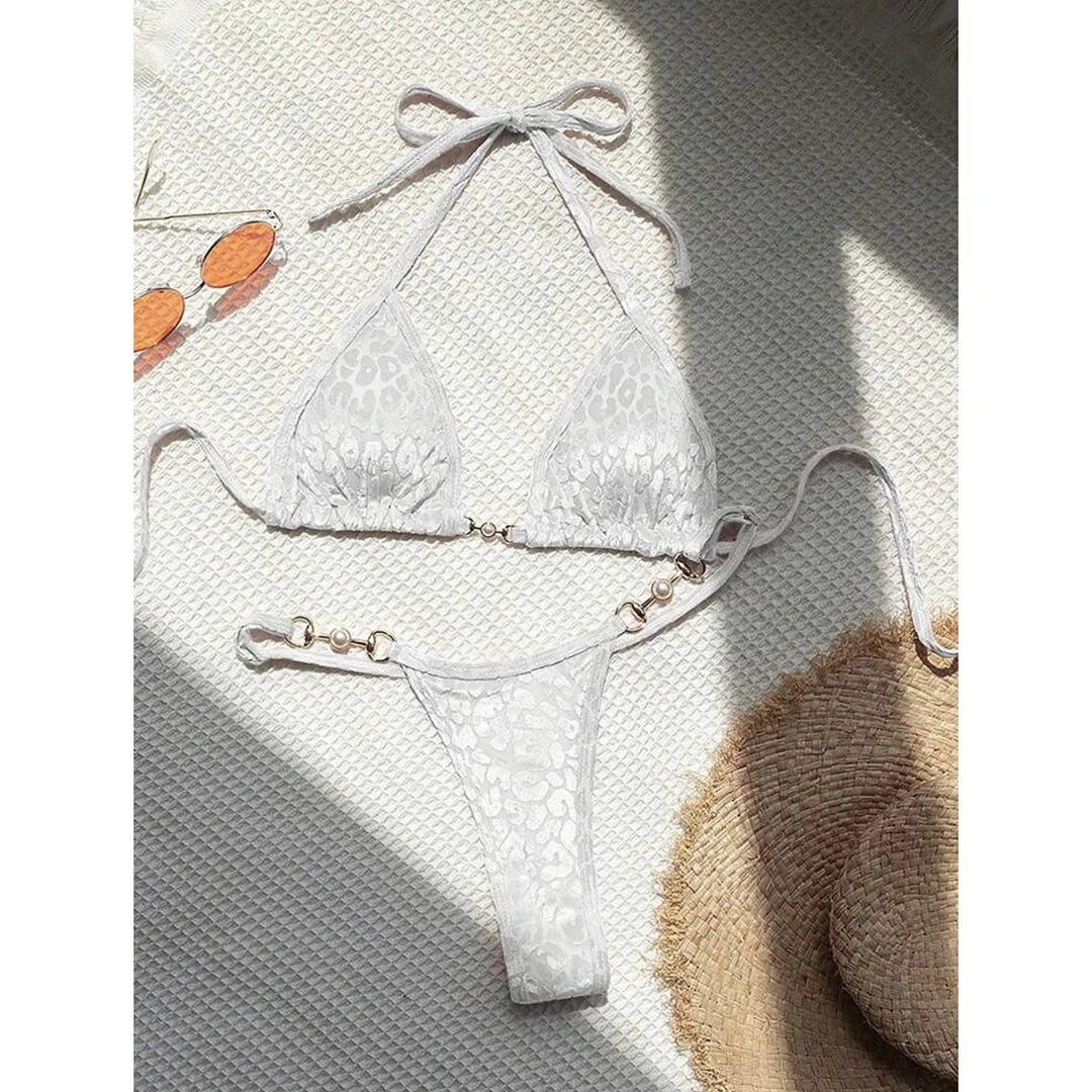 S-XL Leopard Halter Mini Micro Perizoma Bikini Donna Costumi da bagno Costume da bagno femminile Bikini a due pezzi Bagnante Costume da bagno Swim V5207