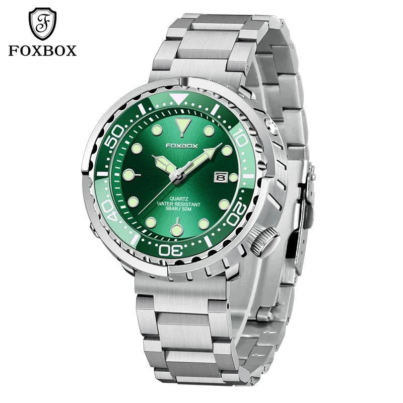 FOXBOX Top Brand Fashion Diver Watch Men 50ATM Waterproof Date Clock orologi sportivi orologio da polso al quarzo da uomo Relogio Masculino