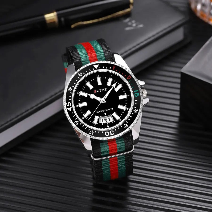Nuovo orologio da calendario con cinturino in nylon da uomo alla moda, lussuoso e semplice orologio al quarzo con luce notturna per uomo d'affari e donna