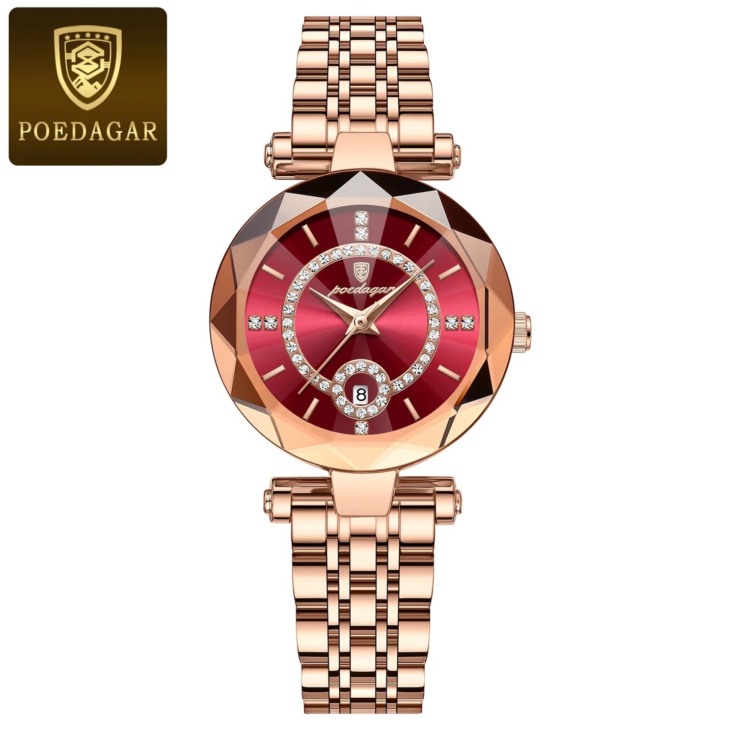 POEDAGAR Orologio da polso originale alla moda per donna Orologio da donna al quarzo con data in acciaio inossidabile impermeabile Orologi da donna casual di lusso