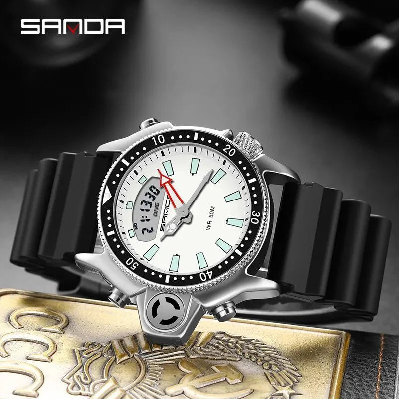 SANDA Sport orologio digitale al quarzo da uomo orologi subacquei creativi orologio da uomo con allarme impermeabile orologio con doppio Display Relogio Masculino