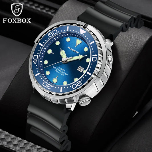 FOXBOX Top Brand Fashion Diver Watch Men 50ATM Waterproof Date Clock orologi sportivi orologio da polso al quarzo da uomo Relogio Masculino