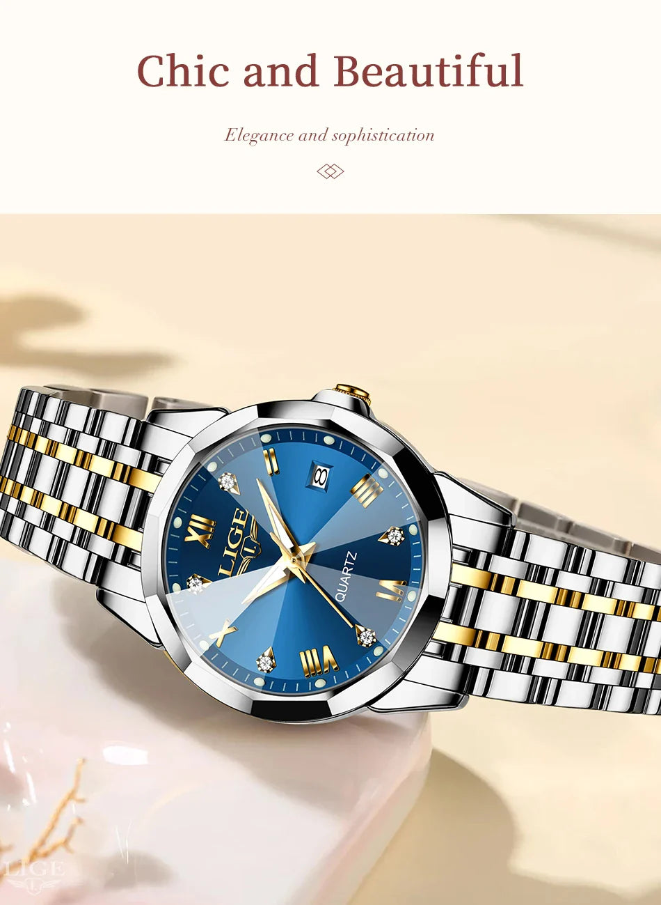 LIGE Orologio al Quarzo di Lusso per Donna, Elegante Bracciale Luminoso e Impermeabile, Regalo Ideale