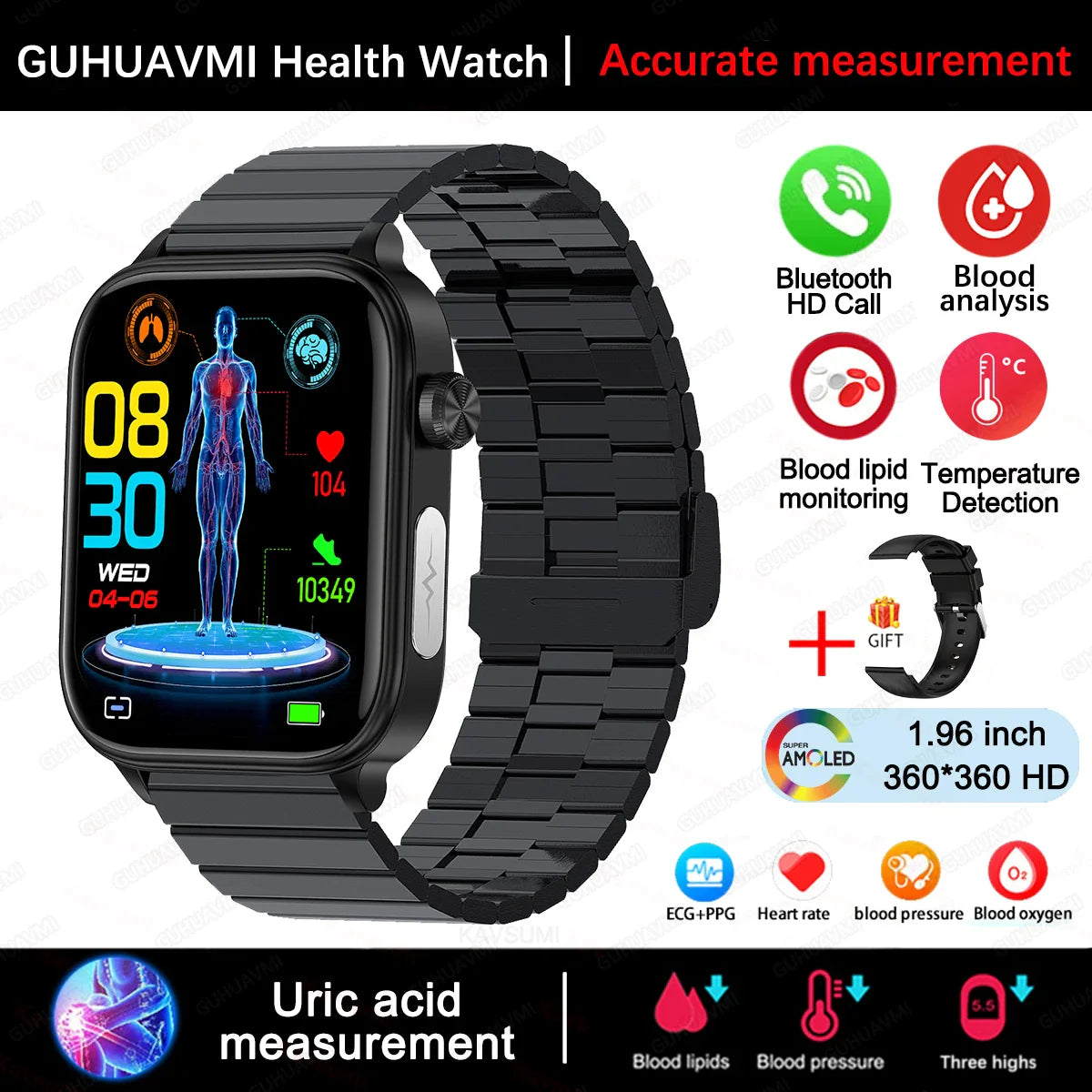 Nuovo 2025 Smartwatch per XIAOM1 con ECG+PPG, Monitoraggio Grasso Sanguigno e Acido Urico, Frequenza Cardiaca, Pressione Sanguigna, Chiamate Bluetooth per Uomini e Donne