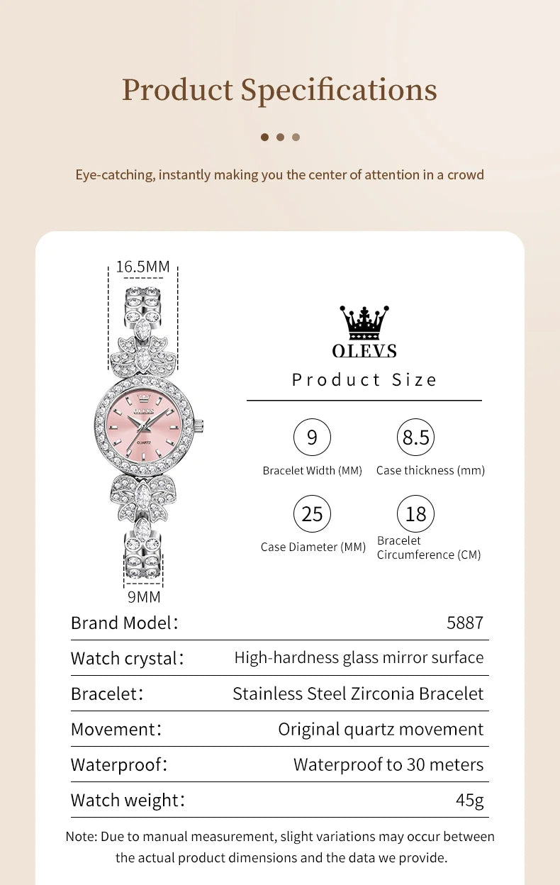 OLEVS 5887 Orologi da donna Elegante orologio al quarzo originale Orologi luminosi impermeabili per regalo donna Cinturino con diamanti Reloj Mujer