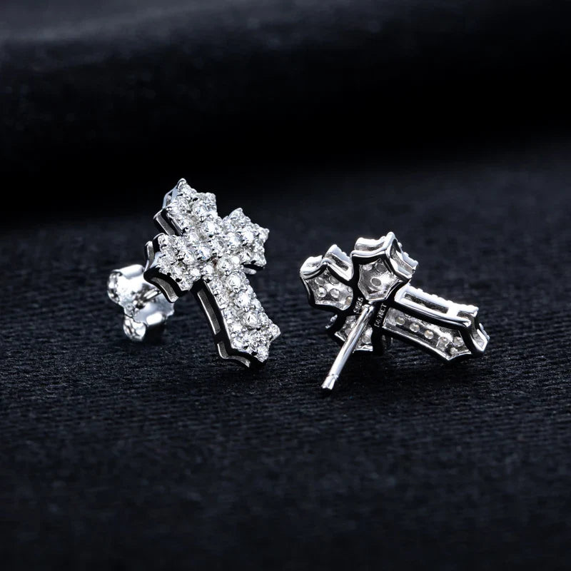 MossanRappr 0.78cttw Moissanite Iced out Croce Orecchini a bottone in argento sterling 925 D Colore Gioielli eleganti e alla moda per uomo