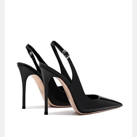 Sexy high-heeled sandals with pointed tips and elegant  summer patent leather strappy fashionable party women's shoes