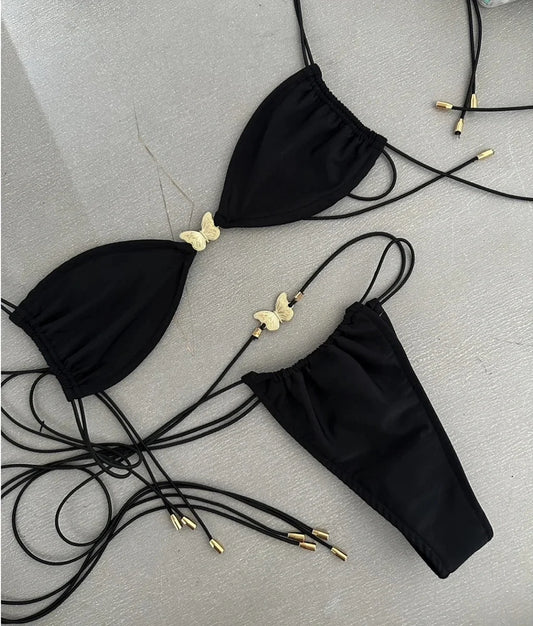 Bikini sexy 2024 Costume da bagno per donna Costumi da bagno a farfalla Bikini brasiliano Set Biquini Costumi da bagno femminili Costumi da bagno neri a fascia