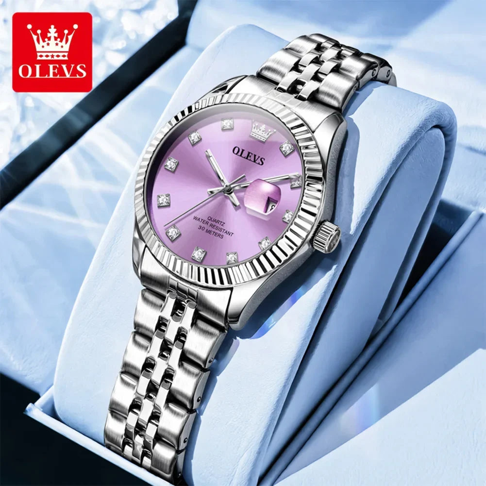 OLEVS Orologio da donna Nuovo orologio al quarzo 3705 Orologio da donna con data luminosa impermeabile in acciaio inossidabile Reloj