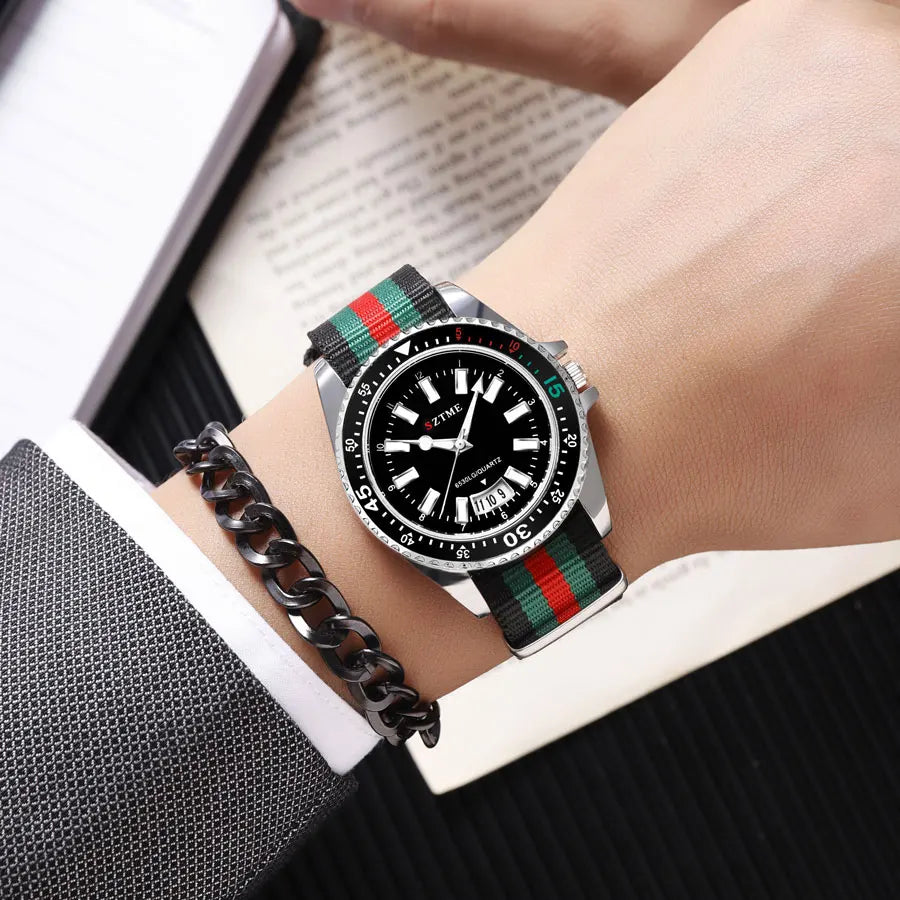 Nuovo orologio da calendario con cinturino in nylon da uomo alla moda, lussuoso e semplice orologio al quarzo con luce notturna per uomo d'affari e donna
