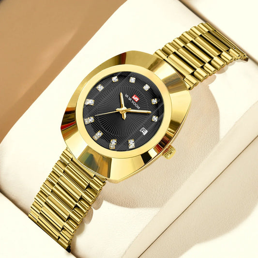 2024 nuove donne orologio ovale 34mm movimento al quarzo in acciaio inossidabile marchio di lusso acqua diamante oro nero vestito casual orologio da banchetto
