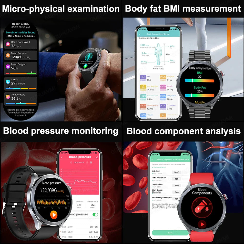 Nuovo Smartwatch 2026 per Analisi del Grasso Corporeo, ECG+PPG, Acido Urico, Pressione Sanguigna, Ossigeno nel Sangue, Orologio con Chiamate per Uomini e Donne