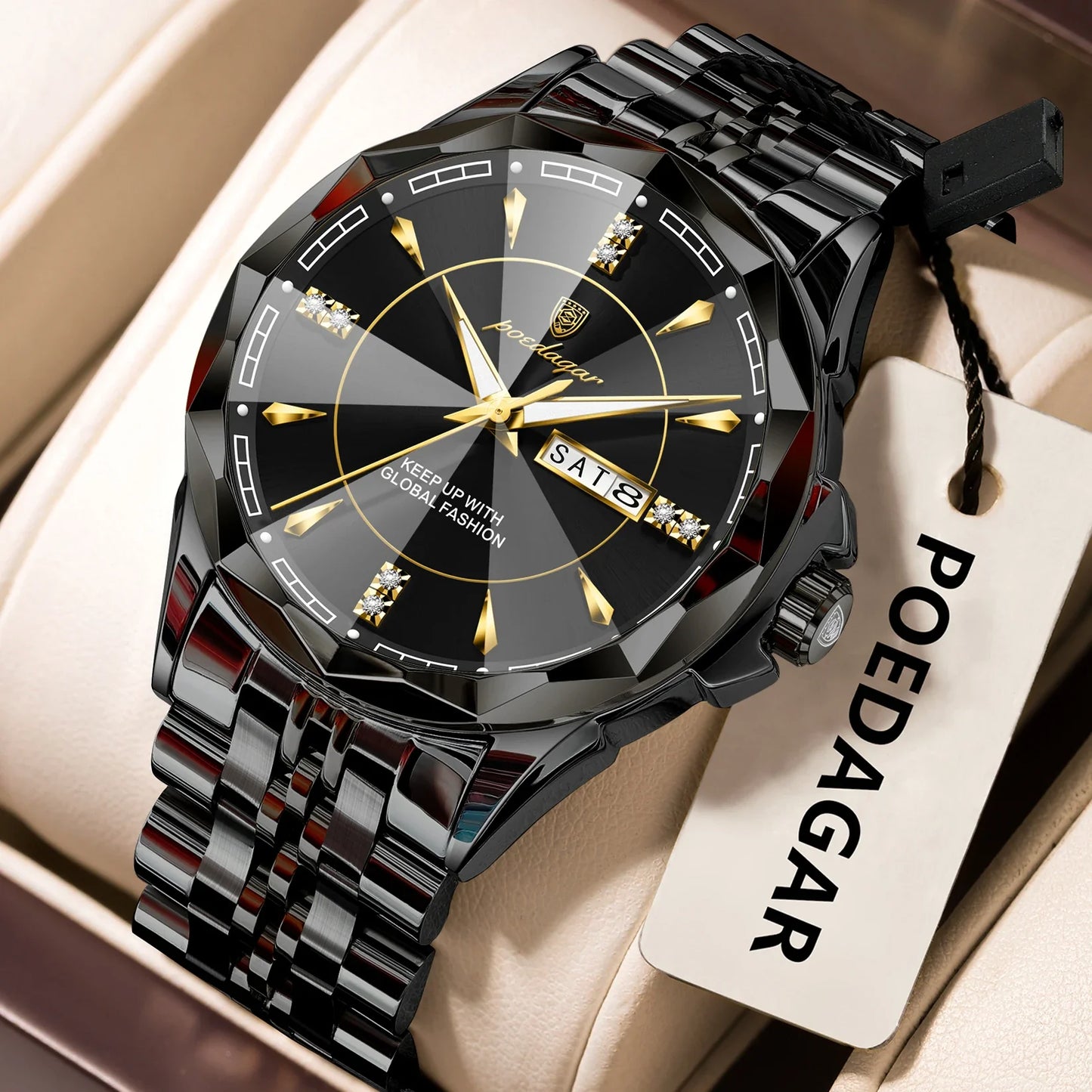 POEDAGAR Orologio da uomo di moda di lusso Top Business Impermeabile luminoso Data Settimana Orologi da uomo Orologio da polso da uomo in acciaio inossidabile al quarzo