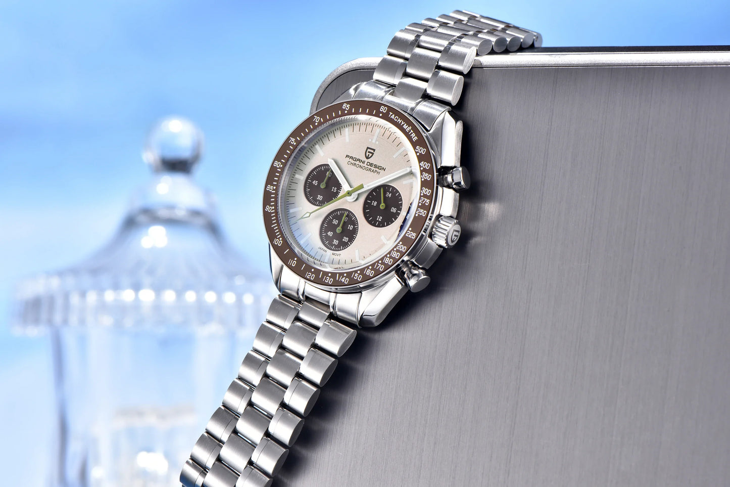 PAGANI DESIGN 500 Orologio da Uomo di Lusso con Cronografo Sportivo, Quadrante Tondo, Vetro Zaffiro AR, Movimento Giapponese, Acciaio 316L, Luminoso