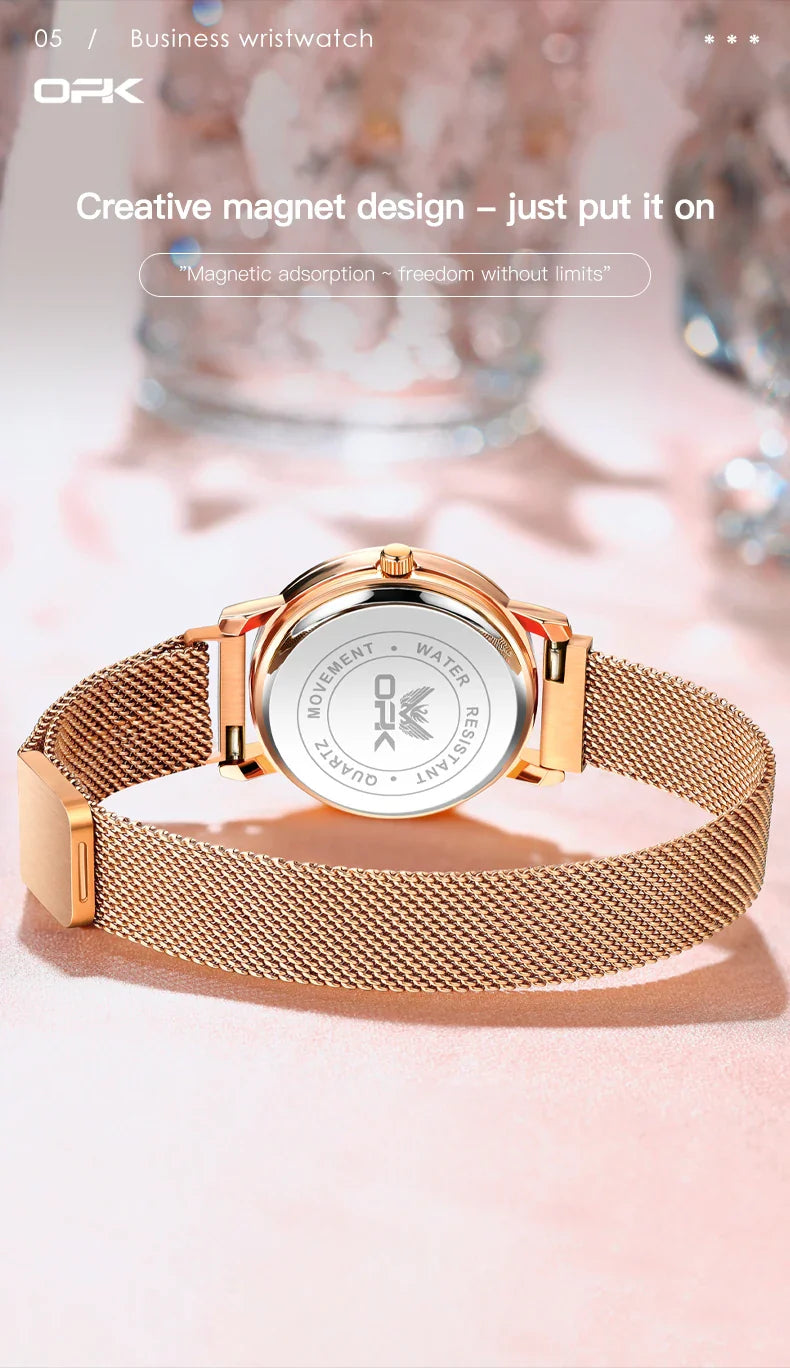OPK 8115 Orologio da donna Orologio da polso al quarzo originale alla moda semplice Cinturino in maglia di acciaio inossidabile Orologio impermeabile per donna Reloj